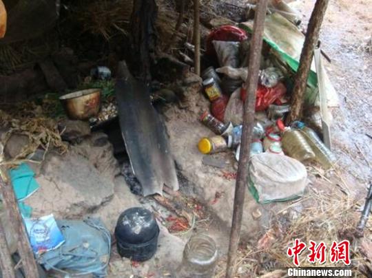 圖為劉某搭建的窩棚　楊喬云　攝